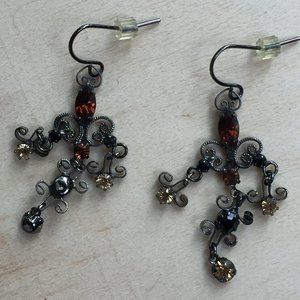 Red & grey "bling" dangly earrings